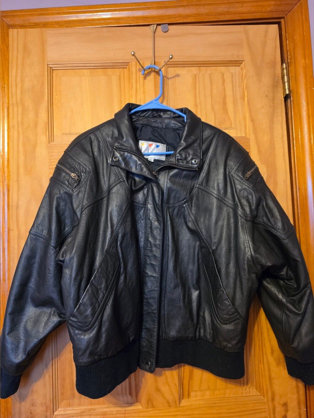 Black Leather Bomber Jacket - Classic Style